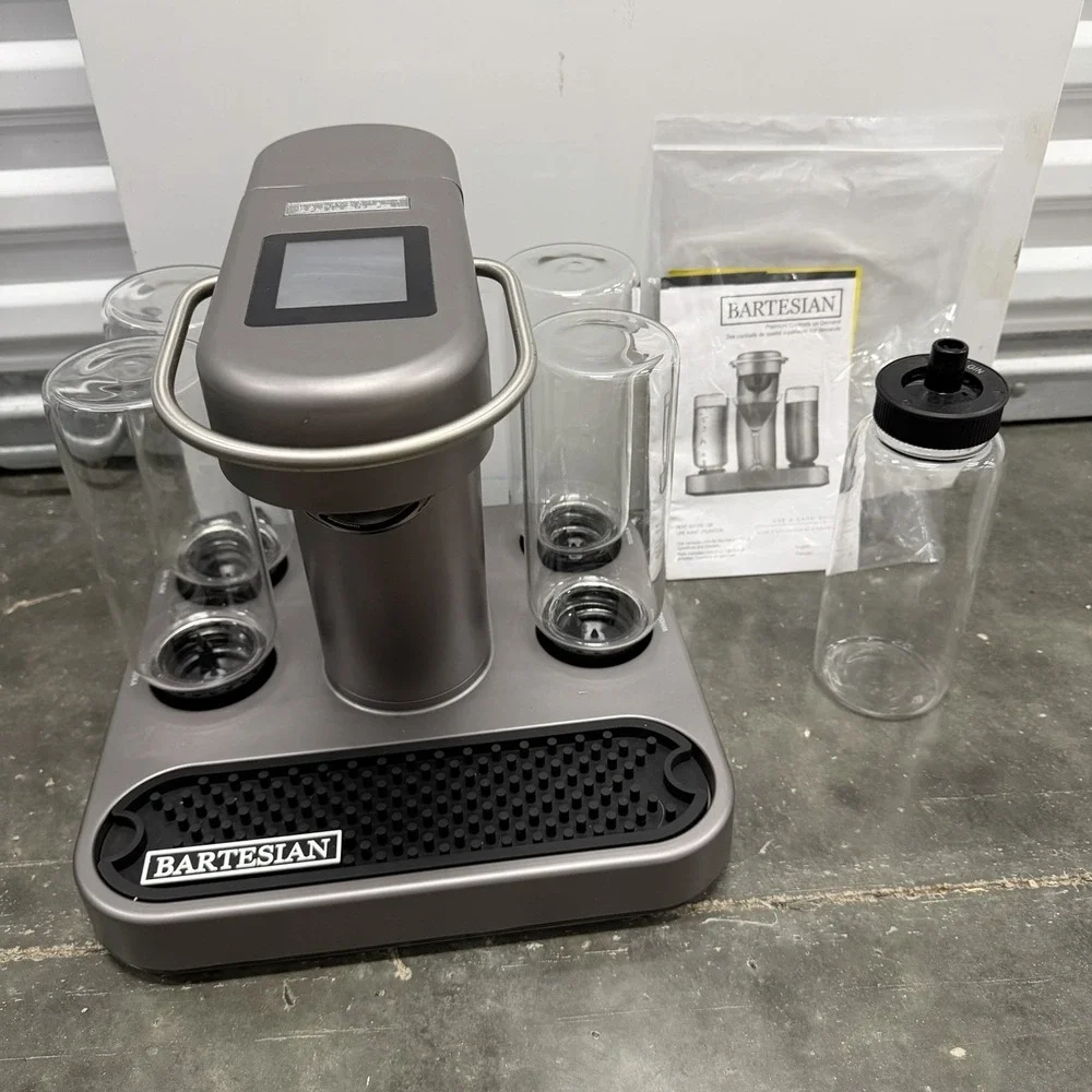 Bartesian Gray Cocktail Machine Touchscreen w/ Glass Bottles & Adapter